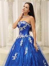 Royal Blue With Applique Military Quince Ball Gown Paillette Inside