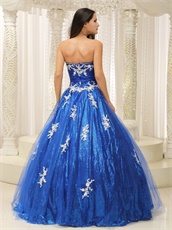 Royal Blue With Applique Military Quince Ball Gown Paillette Inside