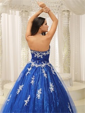 Royal Blue With Applique Military Quince Ball Gown Paillette Inside