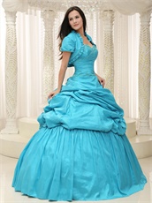 Sweetheart Aqua Taffeta Sweet 16 Quinceanera Dress With Jacket