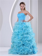 Aqua Blue Thick Ruffles Evening Bustle Dress Live out Girl's Dreams