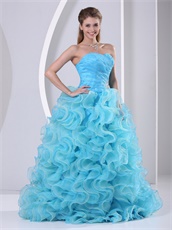 Aqua Blue Thick Ruffles Evening Bustle Dress Live out Girl's Dreams