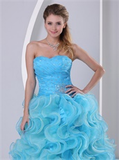 Aqua Blue Thick Ruffles Evening Bustle Dress Live out Girl's Dreams