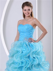 Aqua Blue Thick Ruffles Evening Bustle Dress Live out Girl's Dreams