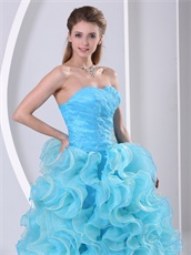 Aqua Blue Thick Ruffles Evening Bustle Dress Live out Girl's Dreams