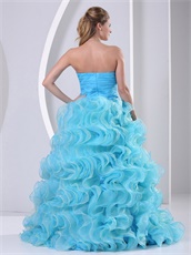 Aqua Blue Thick Ruffles Evening Bustle Dress Live out Girl's Dreams