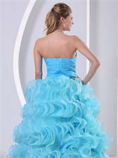 Aqua Blue Thick Ruffles Evening Bustle Dress Live out Girl's Dreams