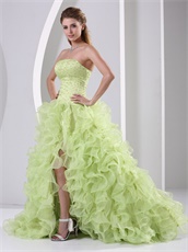 Yellow Green Silt Curly Rullfes Quinceanera Prom Gift Dress By Organza