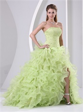 Yellow Green Silt Curly Rullfes Quinceanera Prom Gift Dress By Organza