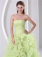 Yellow Green Silt Curly Rullfes Quinceanera Prom Gift Dress By Organza