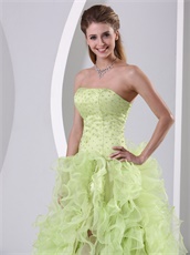 Yellow Green Silt Curly Rullfes Quinceanera Prom Gift Dress By Organza