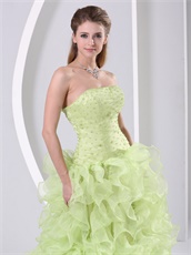Yellow Green Silt Curly Rullfes Quinceanera Prom Gift Dress By Organza