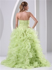 Yellow Green Silt Curly Rullfes Quinceanera Prom Gift Dress By Organza