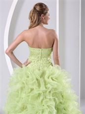 Yellow Green Silt Curly Rullfes Quinceanera Prom Gift Dress By Organza