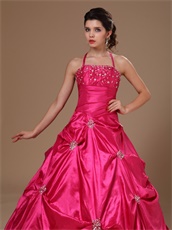 Halter Basque Bluging Skirt Fuchsia Quinceanera Dresss Halloween Basque