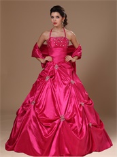 Halter Basque Bluging Skirt Fuchsia Quinceanera Dresss Halloween Basque