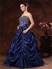 Traditional Dark Royal Blue Taffeta Bubble Not Puffy Ball Gown Court