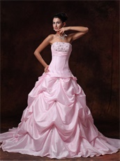 Girlish Pink Taffeta Bulging Puffy Ball Gown Basque With Train