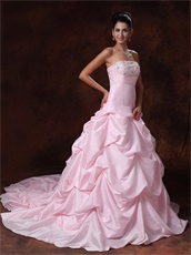 Girlish Pink Taffeta Bulging Puffy Ball Gown Basque With Train