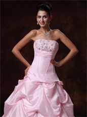 Girlish Pink Taffeta Bulging Puffy Ball Gown Basque With Train