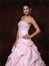 Girlish Pink Taffeta Bulging Puffy Ball Gown Basque With Train