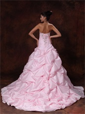 Girlish Pink Taffeta Bulging Puffy Ball Gown Basque With Train