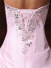 Girlish Pink Taffeta Bulging Puffy Ball Gown Basque With Train