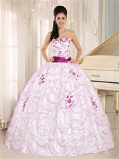 Elegant White Military Ball Gown With Fuchsia Embroidery and Edge