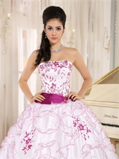 Elegant White Military Ball Gown With Fuchsia Embroidery and Edge