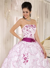 Elegant White Military Ball Gown With Fuchsia Embroidery and Edge