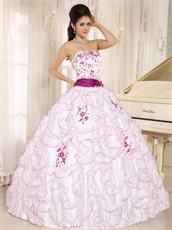 Elegant White Military Ball Gown With Fuchsia Embroidery and Edge