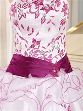 Elegant White Military Ball Gown With Fuchsia Embroidery and Edge