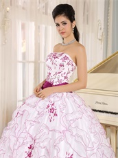 Elegant White Military Ball Gown With Fuchsia Embroidery and Edge