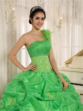 Grass Green Fully Bubble Quinceanera Dress Handmade Flowers Single Strap