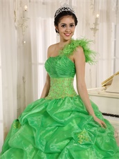 Grass Green Fully Bubble Quinceanera Dress Handmade Flowers Single Strap