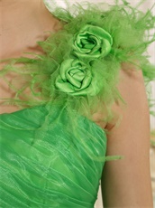 Grass Green Fully Bubble Quinceanera Dress Handmade Flowers Single Strap
