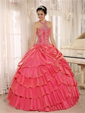 Wrinkled Pleat Crossed Layers Skirt Watermelon Quinceanera Dress Buy