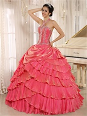 Wrinkled Pleat Crossed Layers Skirt Watermelon Quinceanera Dress Buy