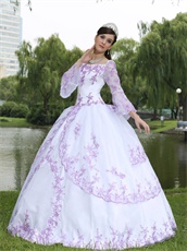 Square Flare Sleeve Sweet 16 Party Dress White With Lilac Embroidery