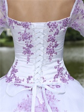 Square Flare Sleeve Sweet 16 Party Dress White With Lilac Embroidery