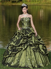 No Sleeve Olive Green Quinceanera Dress With Bubble Slit Open Ball Gown