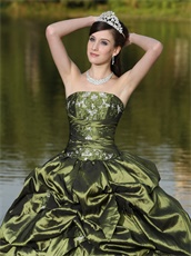 No Sleeve Olive Green Quinceanera Dress With Bubble Slit Open Ball Gown