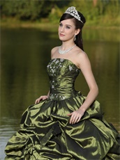No Sleeve Olive Green Quinceanera Dress With Bubble Slit Open Ball Gown