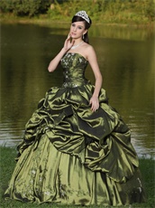 No Sleeve Olive Green Quinceanera Dress With Bubble Slit Open Ball Gown