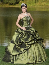 No Sleeve Olive Green Quinceanera Dress With Bubble Slit Open Ball Gown