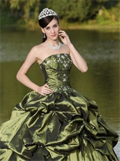 No Sleeve Olive Green Quinceanera Dress With Bubble Slit Open Ball Gown