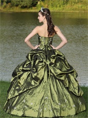 No Sleeve Olive Green Quinceanera Dress With Bubble Slit Open Ball Gown