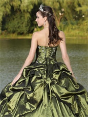 No Sleeve Olive Green Quinceanera Dress With Bubble Slit Open Ball Gown