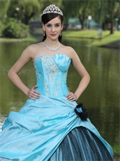 Find Quniceanera Ball Gown Aqua Open Skirt With Black Sparkle Tulle