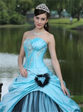 Find Quniceanera Ball Gown Aqua Open Skirt With Black Sparkle Tulle